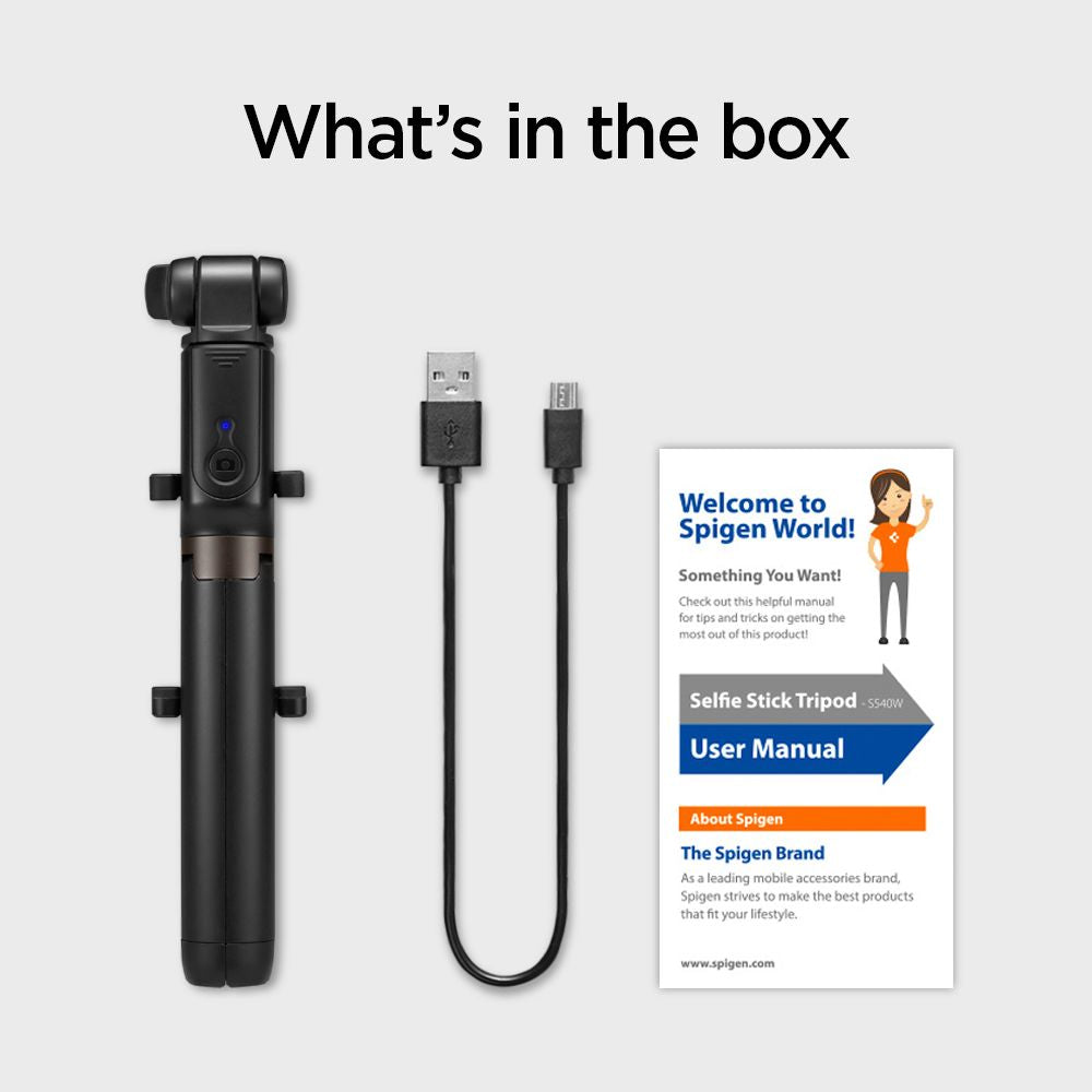Spigen S540 W Bluetooth Selfie Stick Stativ Sort