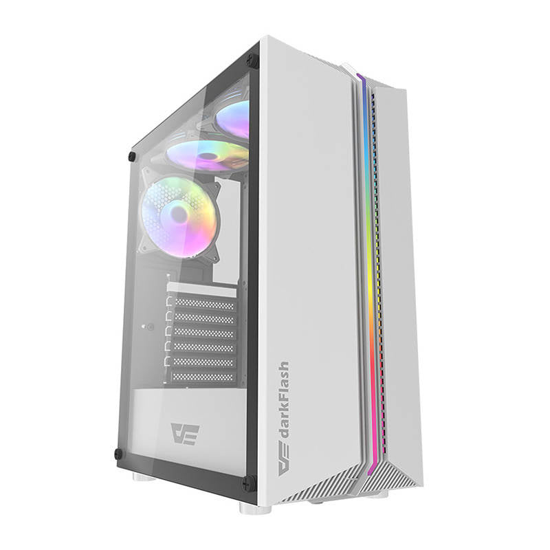 Darkflash DK151 LED-computerhylster (hvid) + 3 RGB-ventilatorer