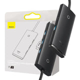 Baseus Lite Series Hub 4in1 USB-C til 4x USB 3.0 + USB-C, 1m (Sort)