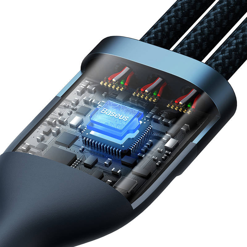 3in1 USB-kabel Baseus Flash-serie, USB-C + micro USB + Lightning, 100W, 1,2 m (blå)