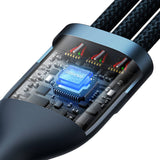 3in1 USB-kabel Baseus Flash-serie, USB-C + micro USB + Lightning, 100W, 1,2 m (blå)