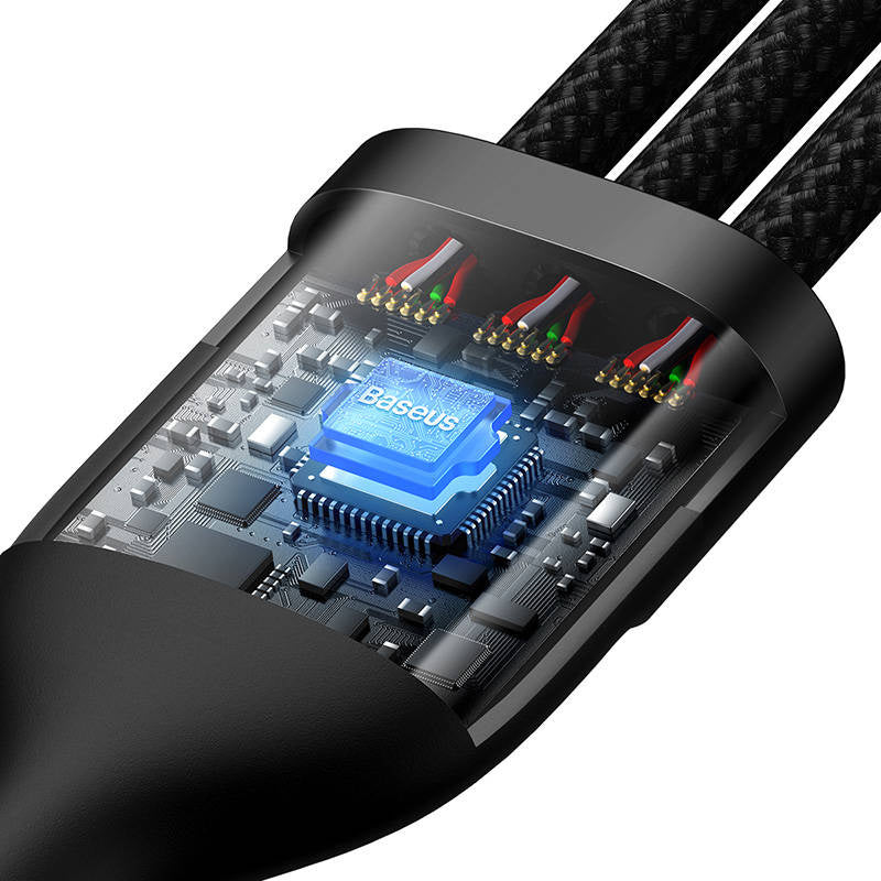 3in1 USB-kabel Baseus Flash-serie, USB-C + micro USB + Lightning, 100W, 1,2m (sort)