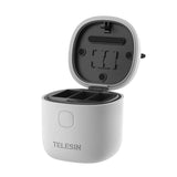 Allin boks Telesin vandtæt tre-kanals oplader + 2 batterier til GoPro Hero 12 / Hero 11 / Hero 10 / Hero 9 (GP-BTR-905-GY-B)