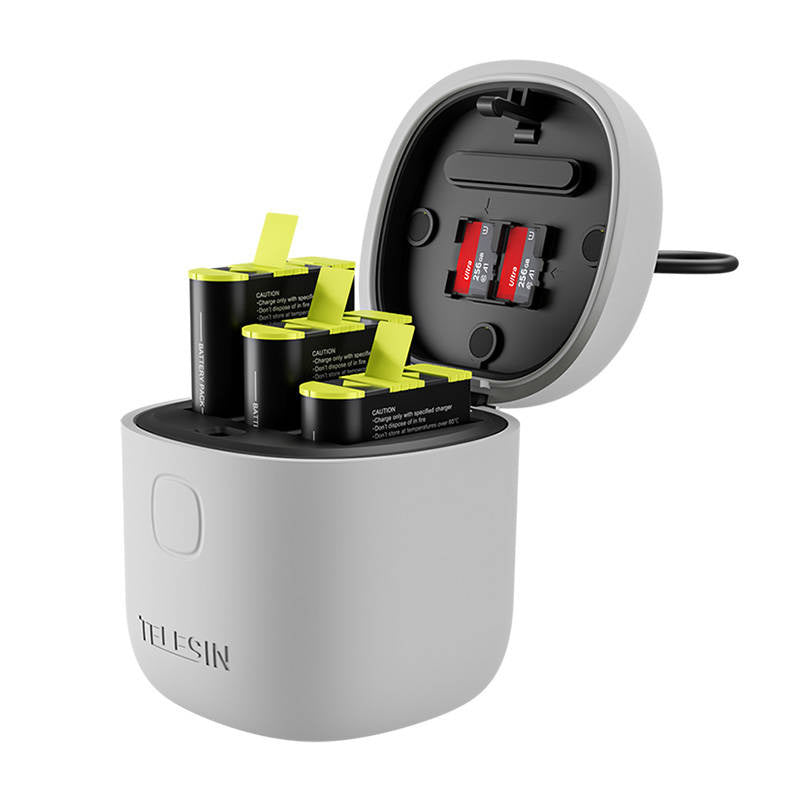 3-slot vandtæt oplader Telesin Allin boks til GoPro Hero 9 / Hero 10 / Hero 11 / Hero 12 + 3 batterier (GP-BTR-906-GY-B)