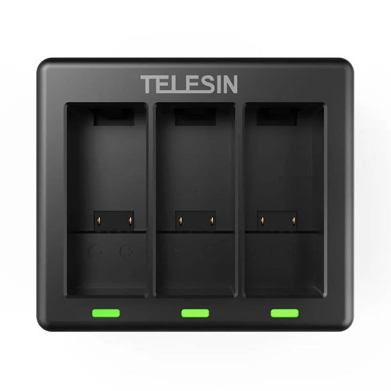 Telesin tre-kanals oplader + 2 batterier til GoPro Hero 9 / 10 / 11 / 12 (GP-BTR-903-B)