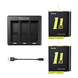 Telesin tre-kanals oplader + 2 batterier til GoPro Hero 9 / 10 / 11 / 12 (GP-BTR-903-B)