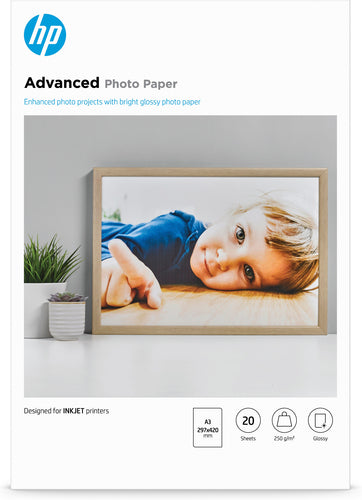 HP Advanced-fotopapir, blankt, 250 g/m2, A3 (297 x 420 mm), 20 ark
