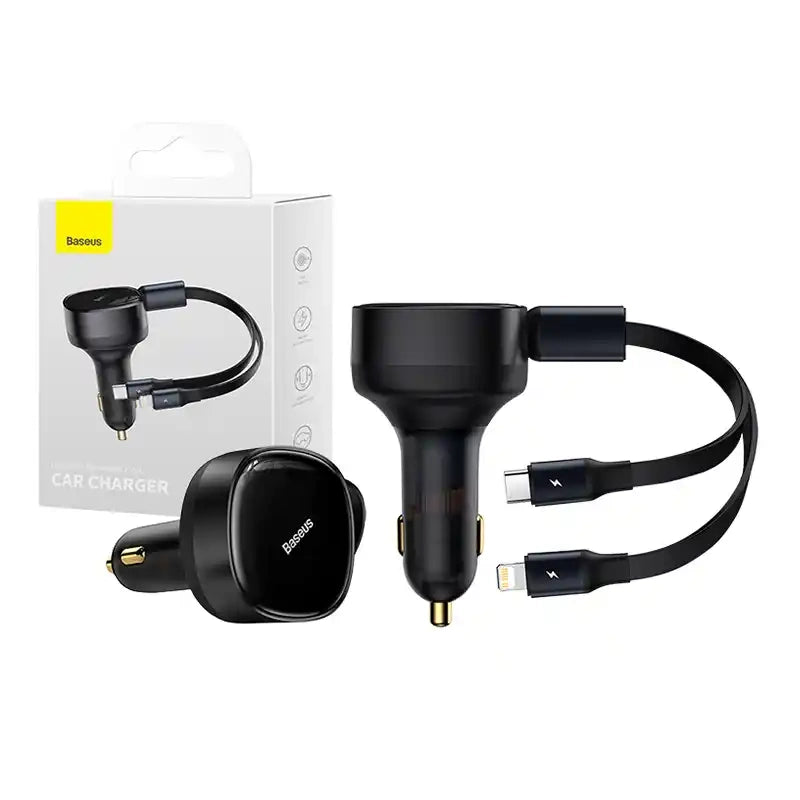 Biloplader Baseus Enjoyment med kabel USB-C + Lightning 3A, 30W (sort)
