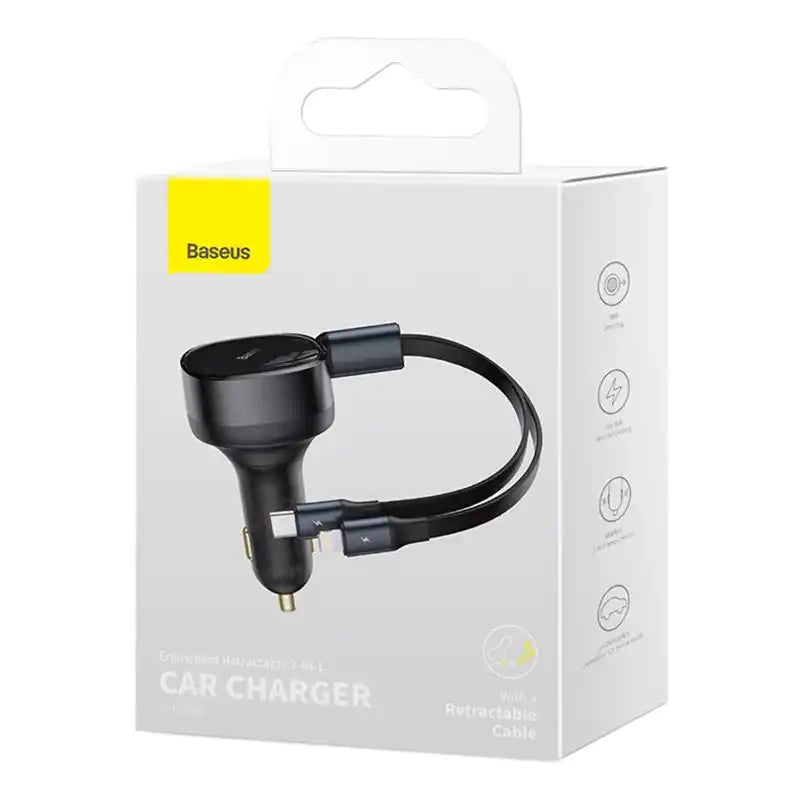 Biloplader Baseus Enjoyment med kabel USB-C + Lightning 3A, 30W (sort)