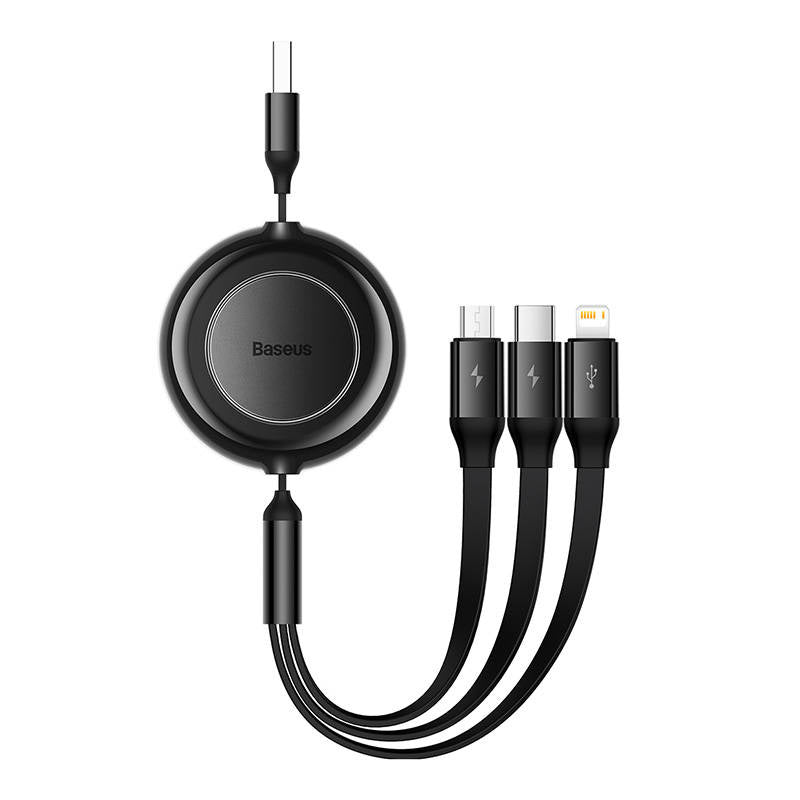 Baseus Bright Mirror 2, USB 3-i-1-kabel til mikro USB / USB-C / Lightning 3.5A 1.1m (Sort)