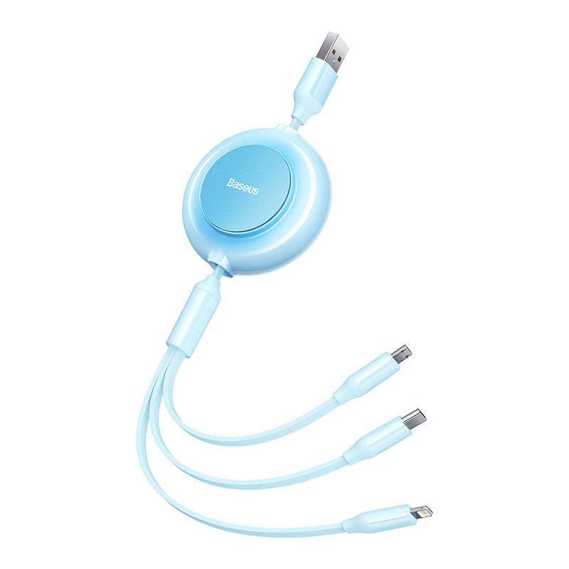 Baseus Bright Mirror 2, USB 3-i-1-kabel til mikro USB / USB-C / Lightning 3,5 A 1,1 m (himmelblå)
