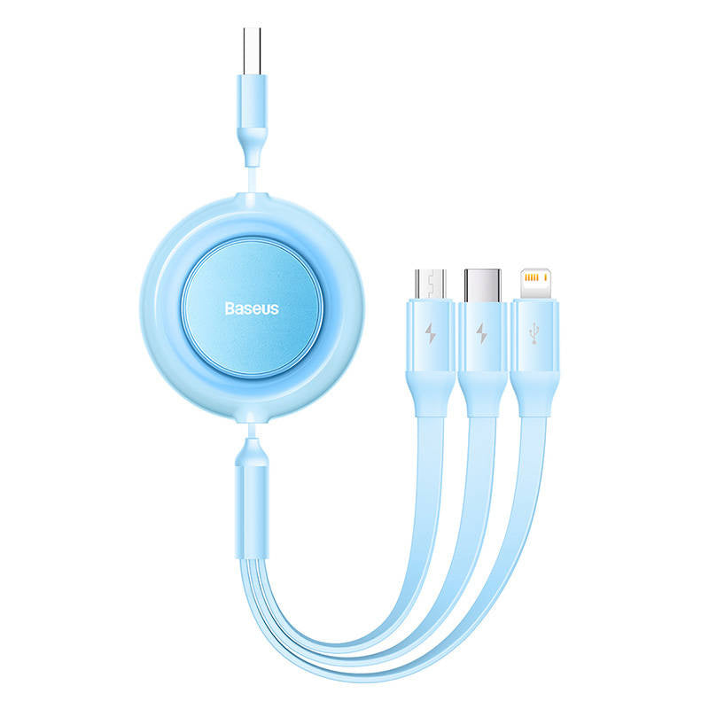 Baseus Bright Mirror 2, USB 3-i-1-kabel til mikro USB / USB-C / Lightning 3,5 A 1,1 m (himmelblå)