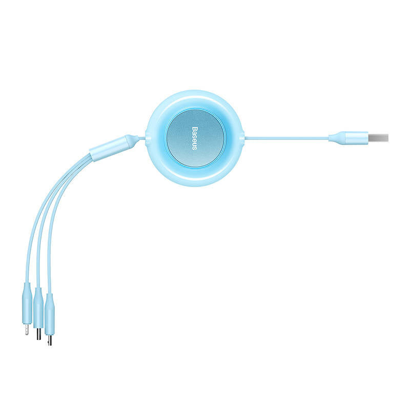 Baseus Bright Mirror 2, USB 3-i-1-kabel til mikro USB / USB-C / Lightning 3,5 A 1,1 m (himmelblå)