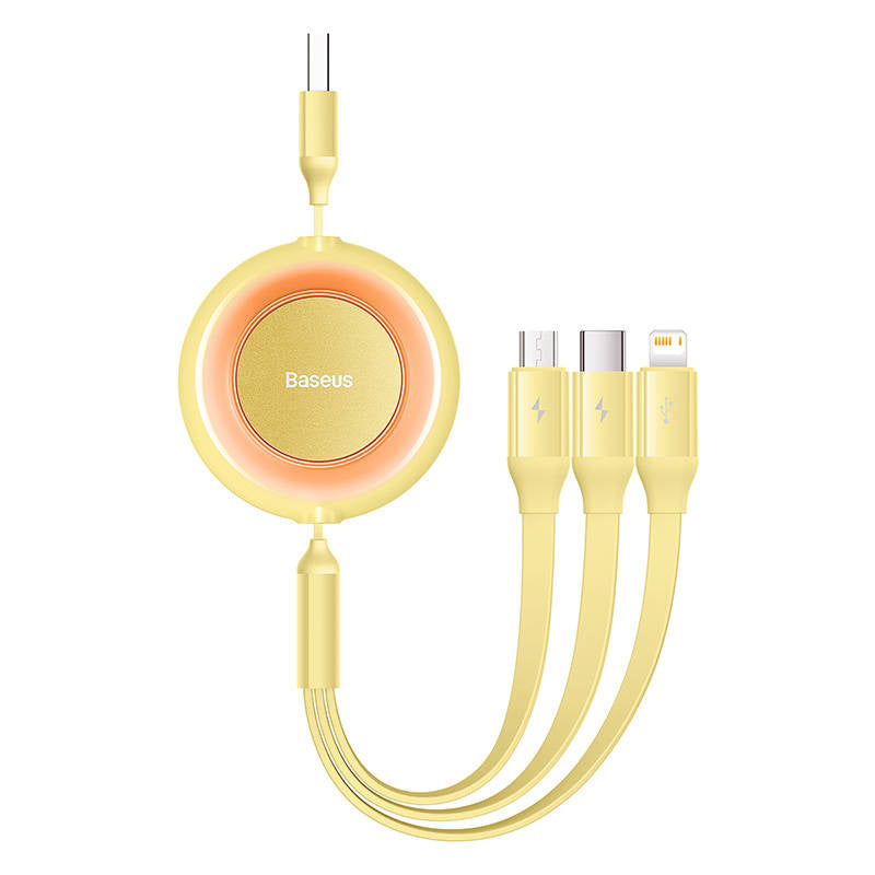 Baseus Bright Mirror 2, USB 3-i-1-kabel til mikro USB / USB-C / Lightning 3.5A 1.1m (gul)