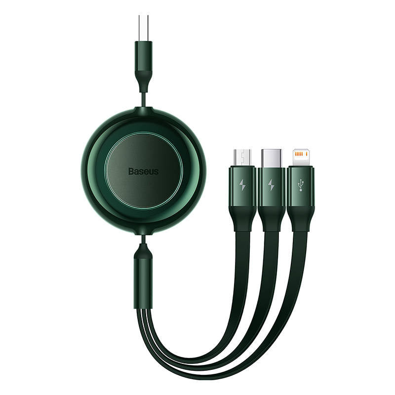 Baseus Bright Mirror 2, USB 3-i-1-kabel til mikro USB / USB-C / Lightning 3,5 A 1,1 m (grøn)