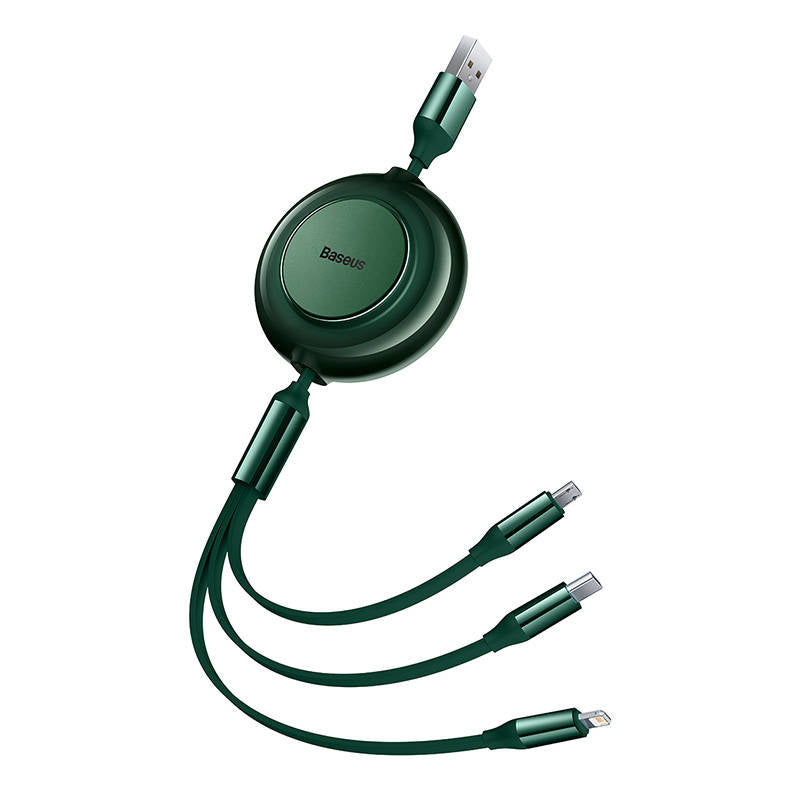 Baseus Bright Mirror 2, USB 3-i-1-kabel til mikro USB / USB-C / Lightning 3,5 A 1,1 m (grøn)
