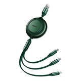 Baseus Bright Mirror 2, USB 3-i-1-kabel til mikro USB / USB-C / Lightning 3,5 A 1,1 m (grøn)