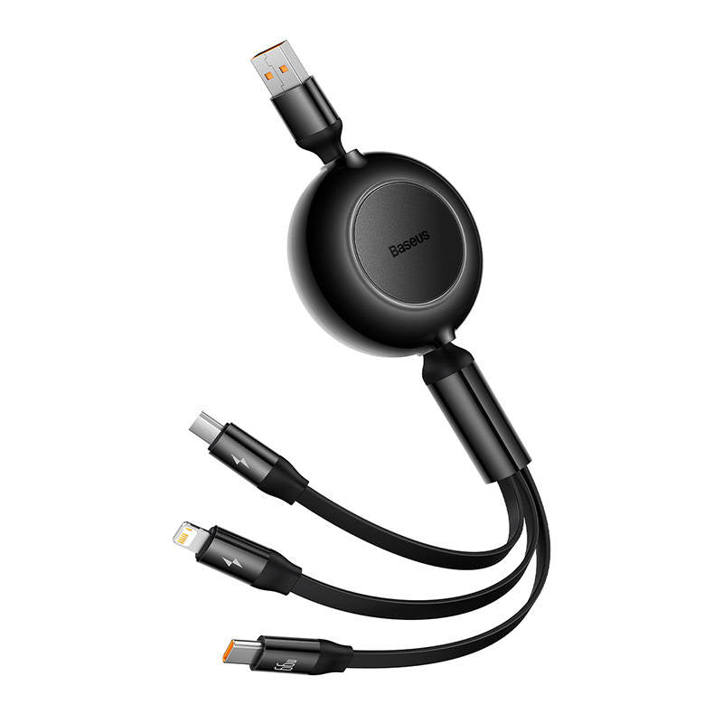 Baseus Bright Mirror 3, USB 3-i-1-kabel til mikro USB / USB-C / Lightning 66W / 2A 1.1m (Sort)