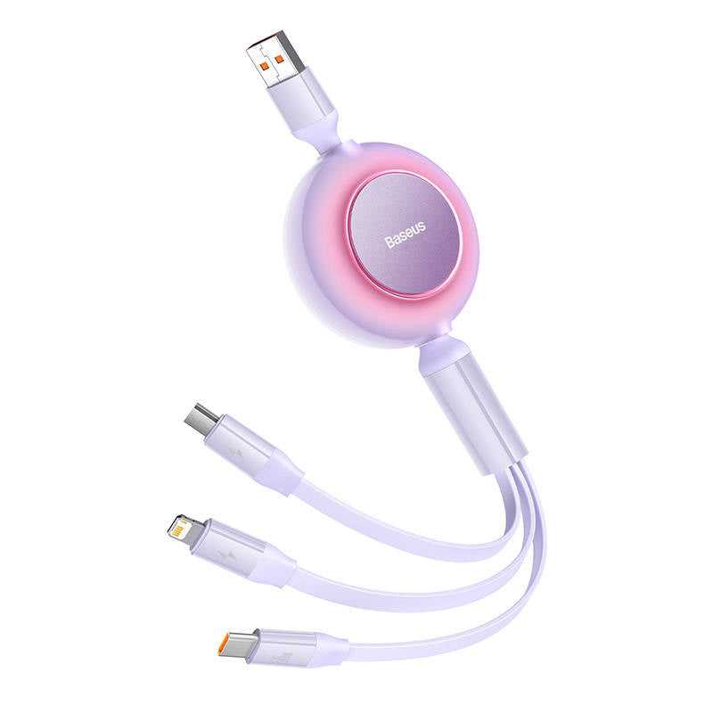 Baseus Bright Mirror 3, USB 3-i-1-kabel til mikro USB / USB-C / Lightning 66W / 2A 1.1m (purpur)