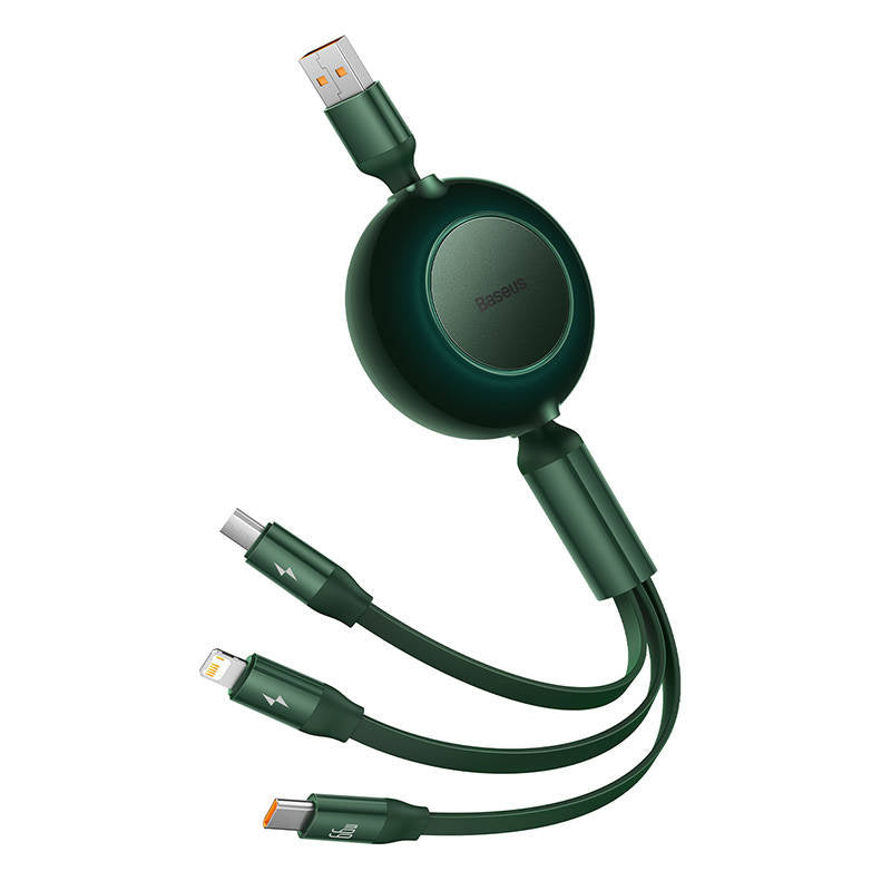 Baseus Bright Mirror 3, USB 3-i-1-kabel til mikro USB / USB-C / Lightning 66W / 2A 1.1m (Grøn)