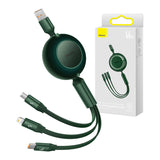 Baseus Bright Mirror 3, USB 3-i-1-kabel til mikro USB / USB-C / Lightning 66W / 2A 1.1m (Grøn)