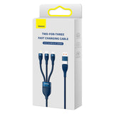 3in1 USB-kabel Baseus Flash Series 2, USB-C + micro USB + Lightning, 100W, 1.2m (blå)