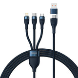 3in1 USB-kabel Baseus Flash Series 2, USB-C + micro USB + Lightning, 100W, 1.2m (blå)