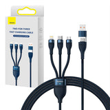 3in1 USB-kabel Baseus Flash Series 2, USB-C + micro USB + Lightning, 100W, 1.2m (blå)