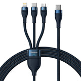 3in1 USB-kabel Baseus Flash Series 2, USB-C + micro USB + Lightning, 100W, 1,5m (blå)