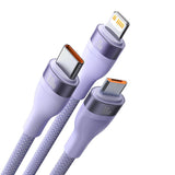 3in1 USB-kabel Baseus Flash Series 2, USB-C + micro USB + Lightning, 100W, 1.2m (lila)