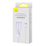 3in1 USB-kabel Baseus Flash Series 2, USB-C + micro USB + Lightning, 100W, 1.2m (lila)