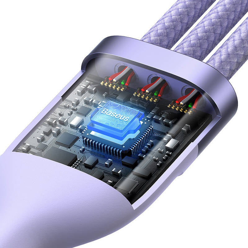 3in1 USB-kabel Baseus Flash Series 2, USB-C + micro USB + Lightning, 100W, 1.2m (lila)