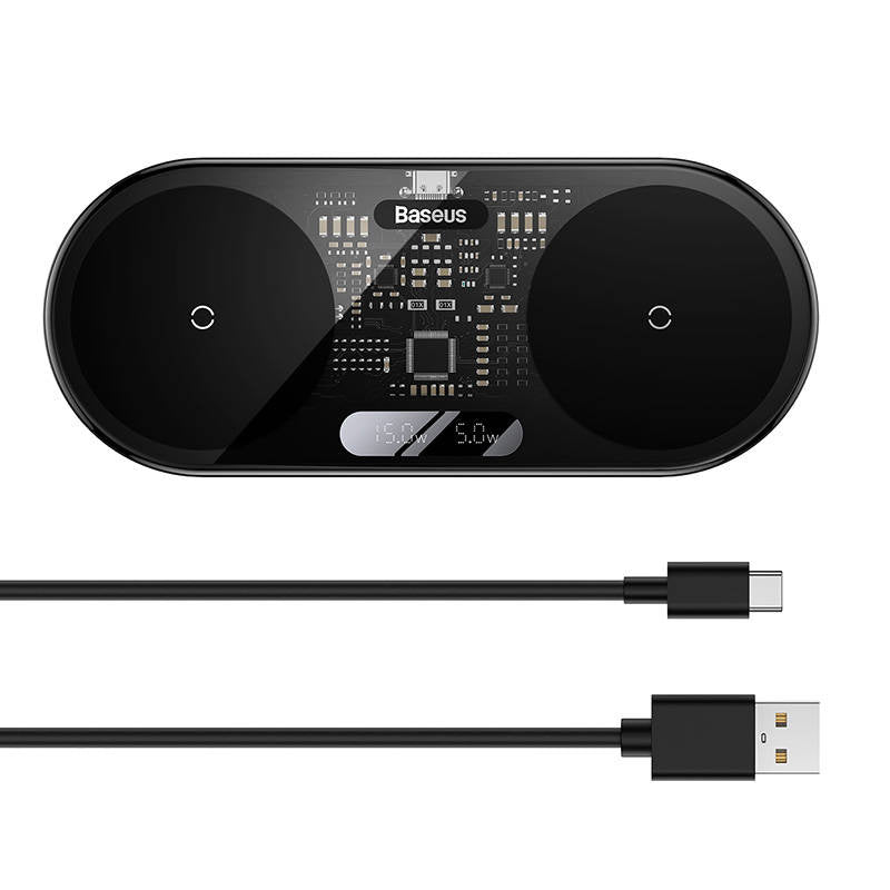 Dual Qi trådløs oplader Baseus Digital LED Display, 20W