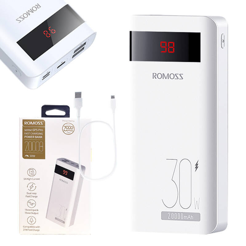 Powerbank Romoss Sense6PS Pro 20000mAh, 30W (hvid)