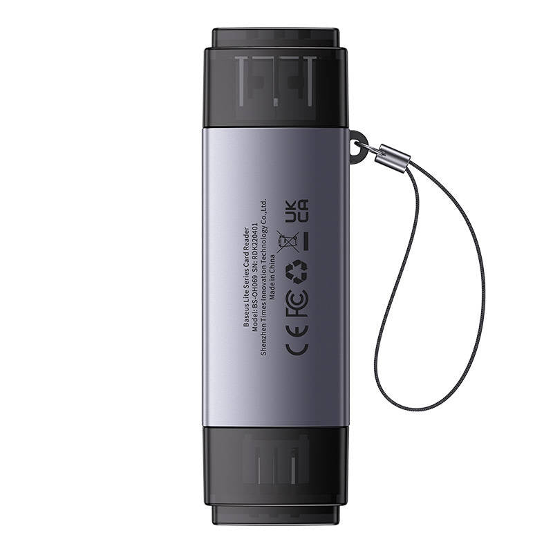 Baseus Lite Series SD/TF-hukommelseskortlæser, USB + USB-C (grå)