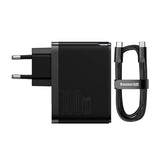 Væglader Baseus GaN USB-C + USB, 100W + 1m kabel (sort)