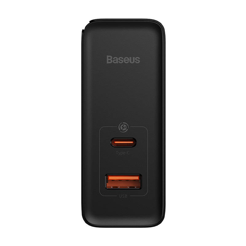 Væglader Baseus GaN USB-C + USB, 100W + 1m kabel (sort)