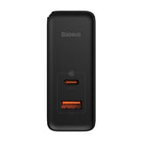 Væglader Baseus GaN USB-C + USB, 100W + 1m kabel (sort)
