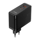 Væglader Baseus GaN USB-C + USB, 100W + 1m kabel (sort)