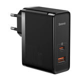 Væglader Baseus GaN USB-C + USB, 100W + 1m kabel (sort)