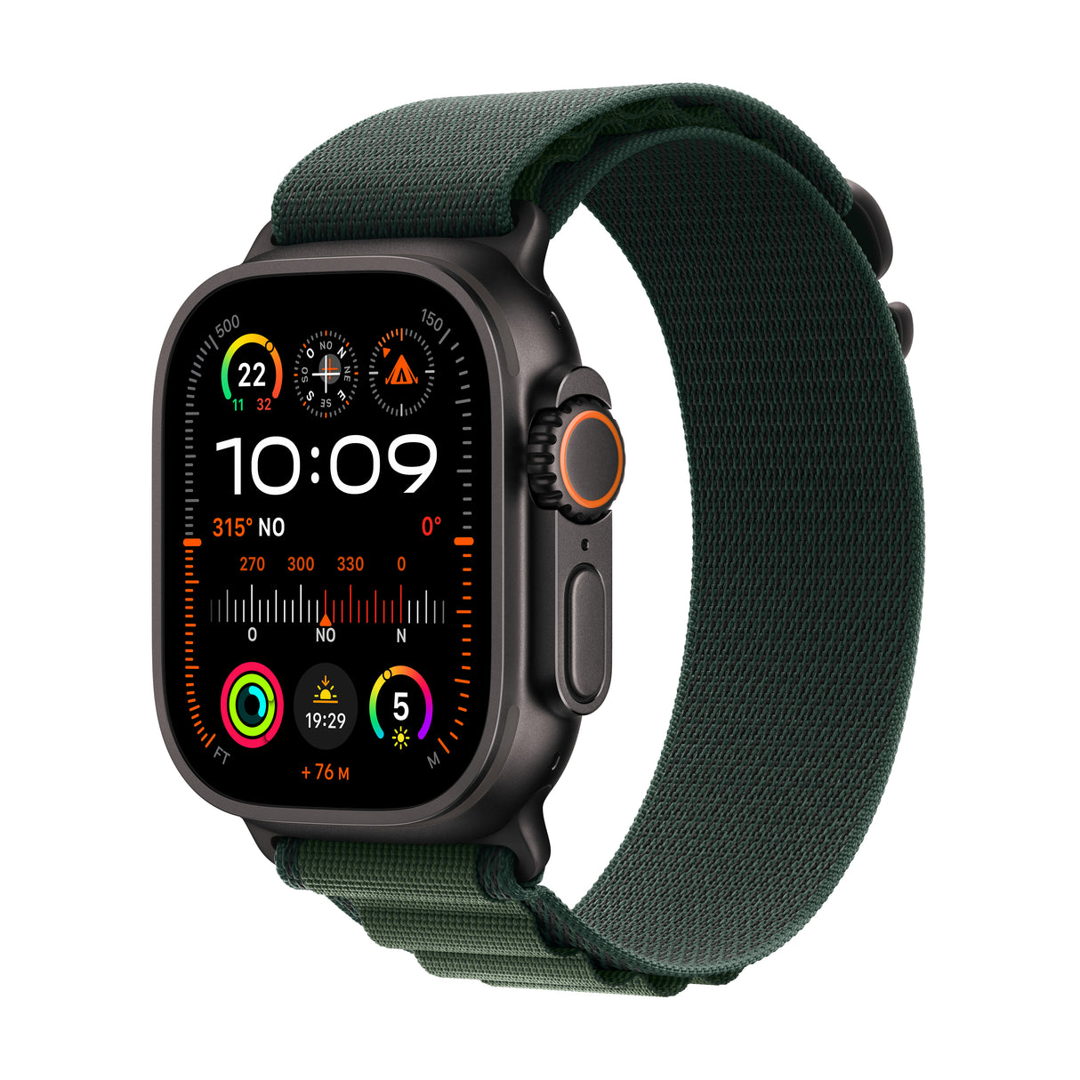 *Apple Watch Ultra 2 GPS + Cellular 49mm Black Titanium Case with Dark Green Alpine Loop - Large