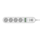 Strømstrimmel med 4 stikkontakter, 4x USB, LDNIO SE4432, 2m (hvid)