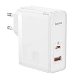 Væglader Baseus GaN5 Pro USB-C + USB, 100W + 1m kabel (hvid)