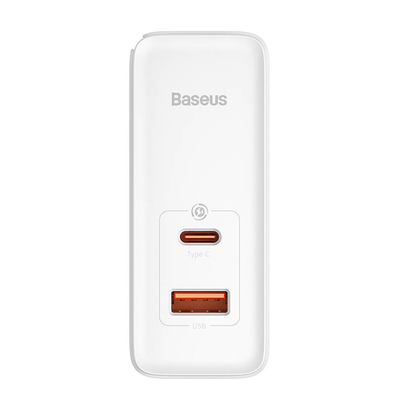 Væglader Baseus GaN5 Pro USB-C + USB, 100W + 1m kabel (hvid)