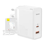 Væglader Baseus GaN5 Pro USB-C + USB, 100W + 1m kabel (hvid)