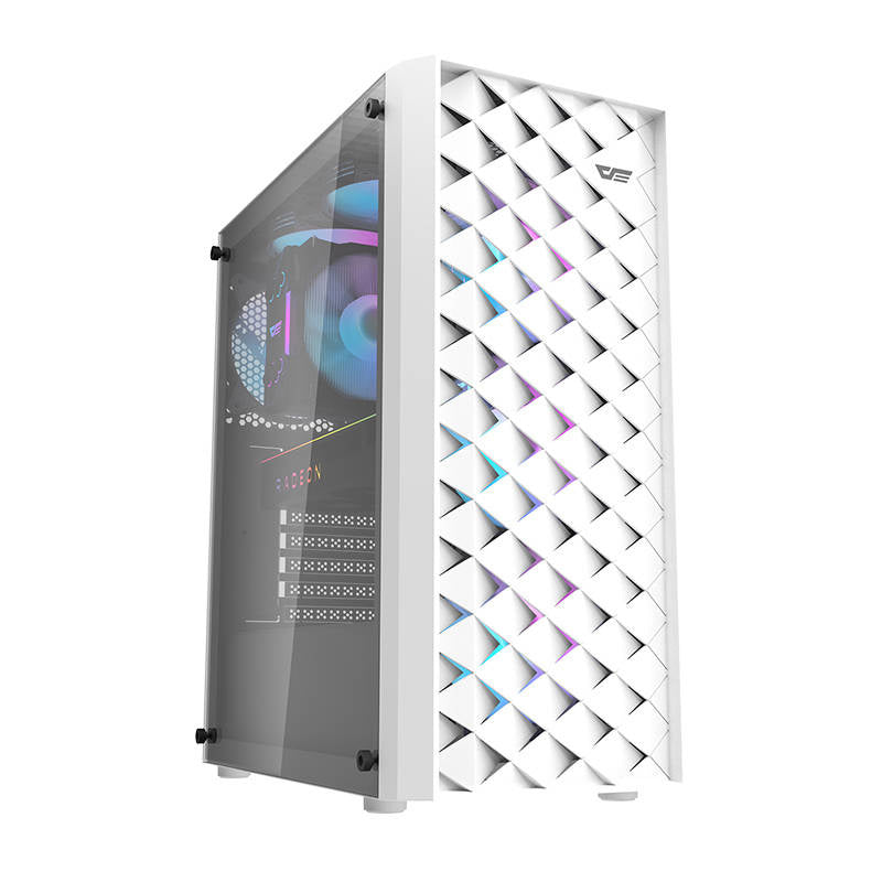 Darkflash DK351 computerkasse (hvid) + 4 RGB-ventilatorer