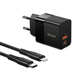 Væglader Mcdodo CH-1952 USB + USB-C, 20W + USB-C til Lightning-kabel (sort)