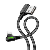 Angle USB Lightning Cable Mcdodo CA-4671 LED, 1,2 m (sort)