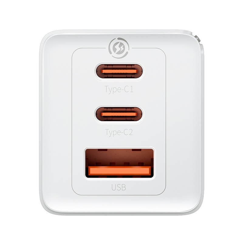 Væglader Baseus GaN5 Pro 2xUSB-C + USB, 65W (hvid)
