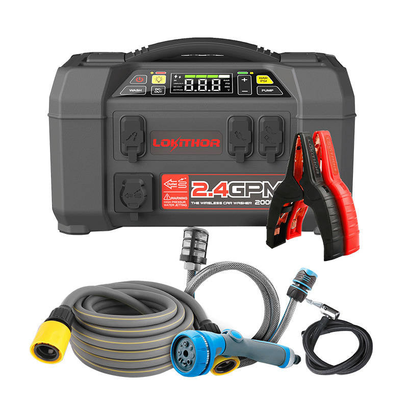 Lokithor AW401 Jump Starter / Booster 2500A + Powerbank 20000mAh + Kompressor + Flash Light + Power Wash 5-i-1-enhed